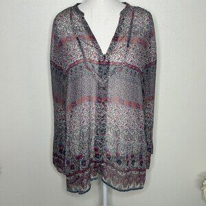 Converse Paisley Floral Sheer Metal Button Down Tunic Top Women's Size Medium